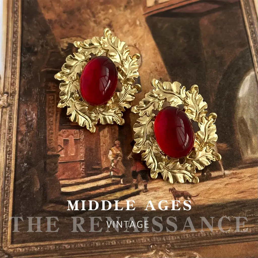 Vintage Light Antique Style Exaggerated Heavy Industry Earrings French Court Vintage Wine Red Earrings High-Grade Ear Rings