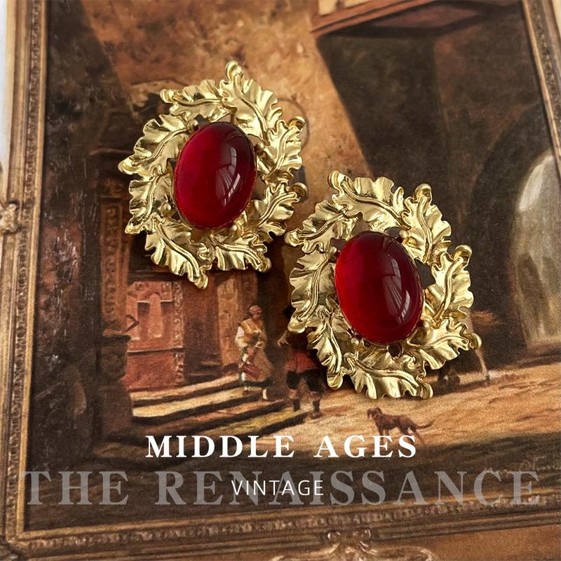 Product Introduction of Vintage Light Antique Style Exaggerated Heavy Industry Earrings French Court Vintage Wine Red Earrings High-Grade Ear Rings 2