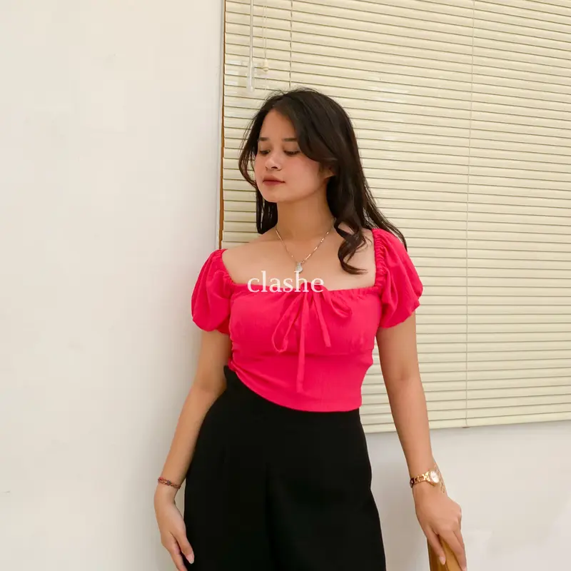 Baju Crop Wanita Atasan Lengan Pendek Crinkle Airflow Anti Lecek Korean Style Kekinian Terbaru Ootd Dea Top by Clashe 4