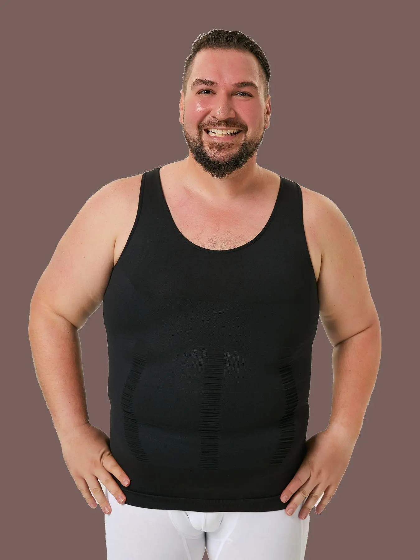 Men's Solid Color Tank Top, High Stretch Seamless Tummy Control Vest, Tight-fitting Shapewear for Men