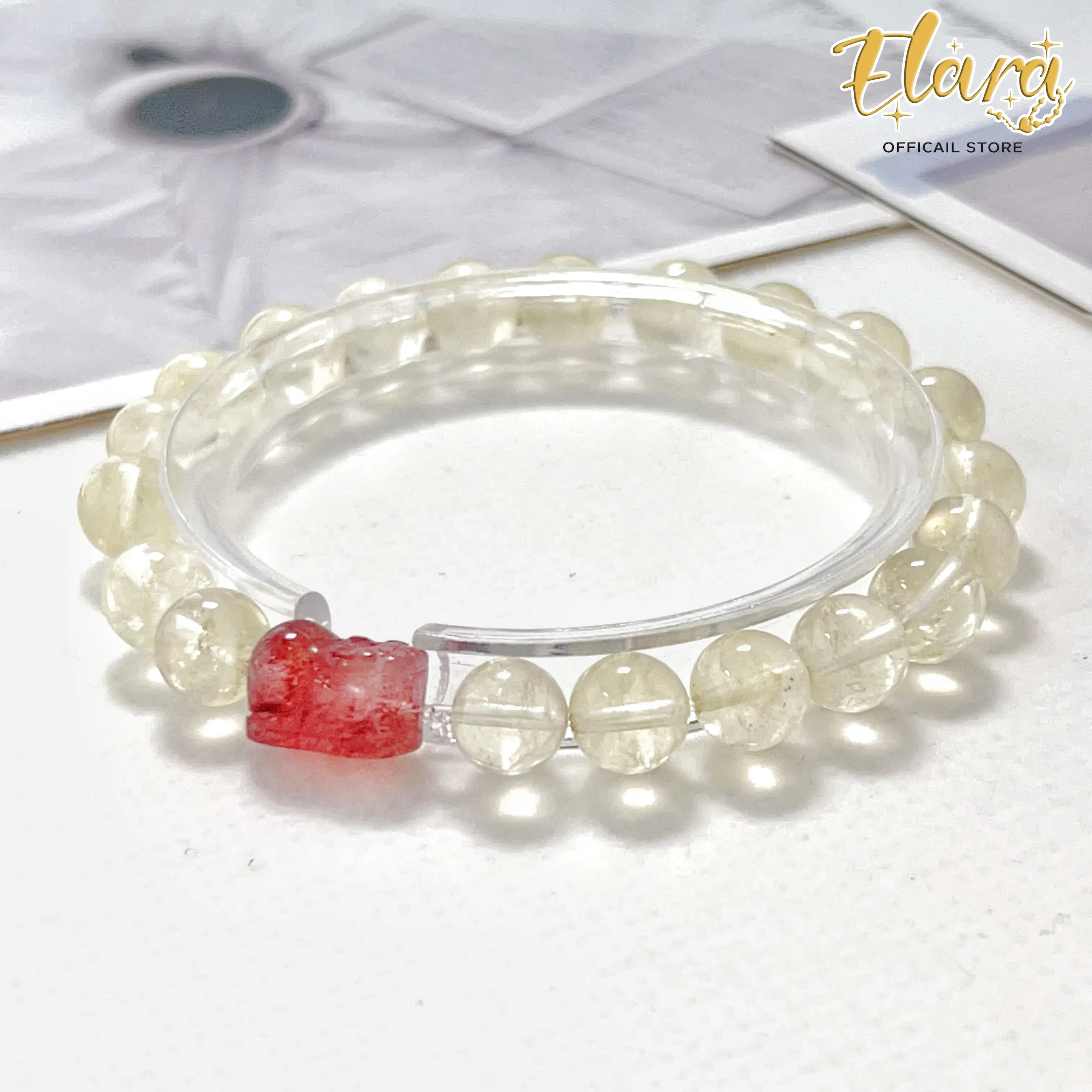 [THẠCH ANH DÂU TÂY] Pha lê vàng mix đá thạch anh dâu tây