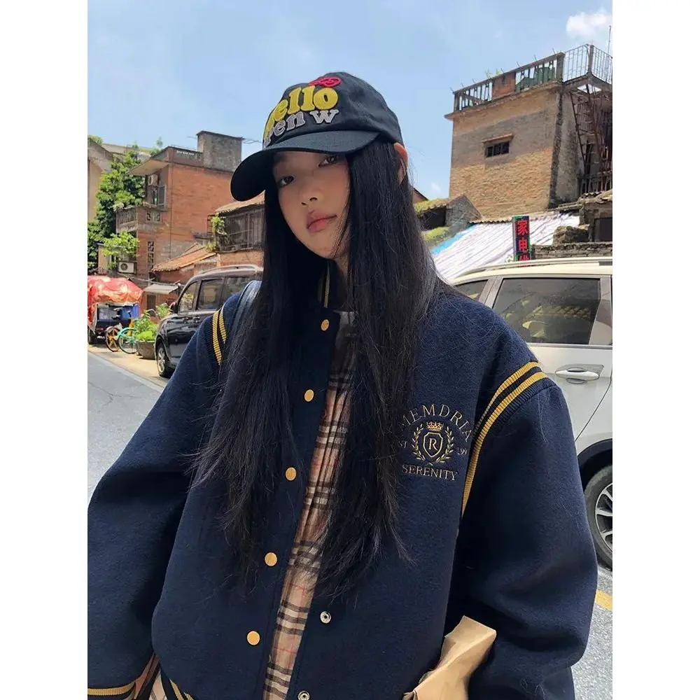 Áo Khoác Bóng Chày Phong Cách Preppy Cổ Điển Mỹ Dành Cho Nữ, Dễ Phối Đồ Dáng Rộng Vừa Vặn, Thêu, Áo Khoác Len Cặp Đôi, Thích Hợp Cho Mùa Xuân Và Mùa Thu