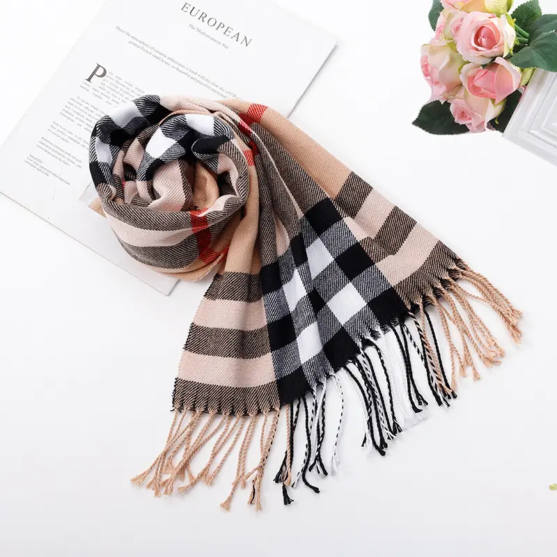 Khăn Quàng Cổ Kẻ Sọc Cho Bé Trai Và Bé Gái, Khăn Quàng Cổ Giả Cashmere, Ấm Áp, Dài Và Dày, Thu / Đông 0
