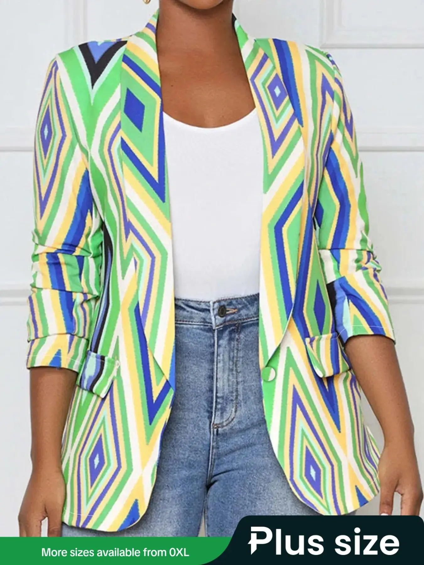 【 Plus Size】All Over Geometric Print Jacket, Casual Outerwear for Fall & Winter, Women's Clothes for Daily Wear