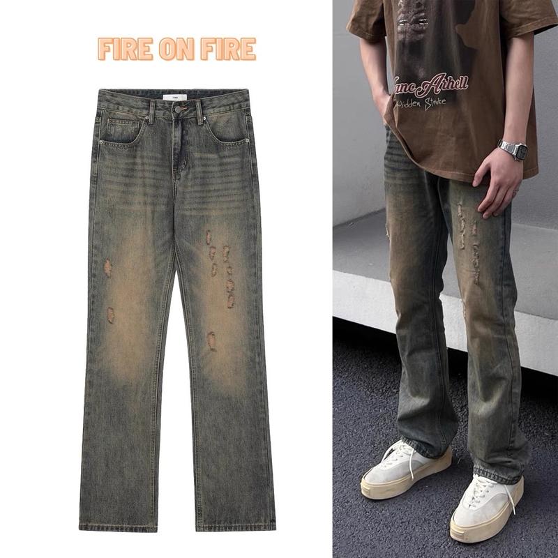 Quần jean slimfit ống loe màu đất Menswear Nam Kem