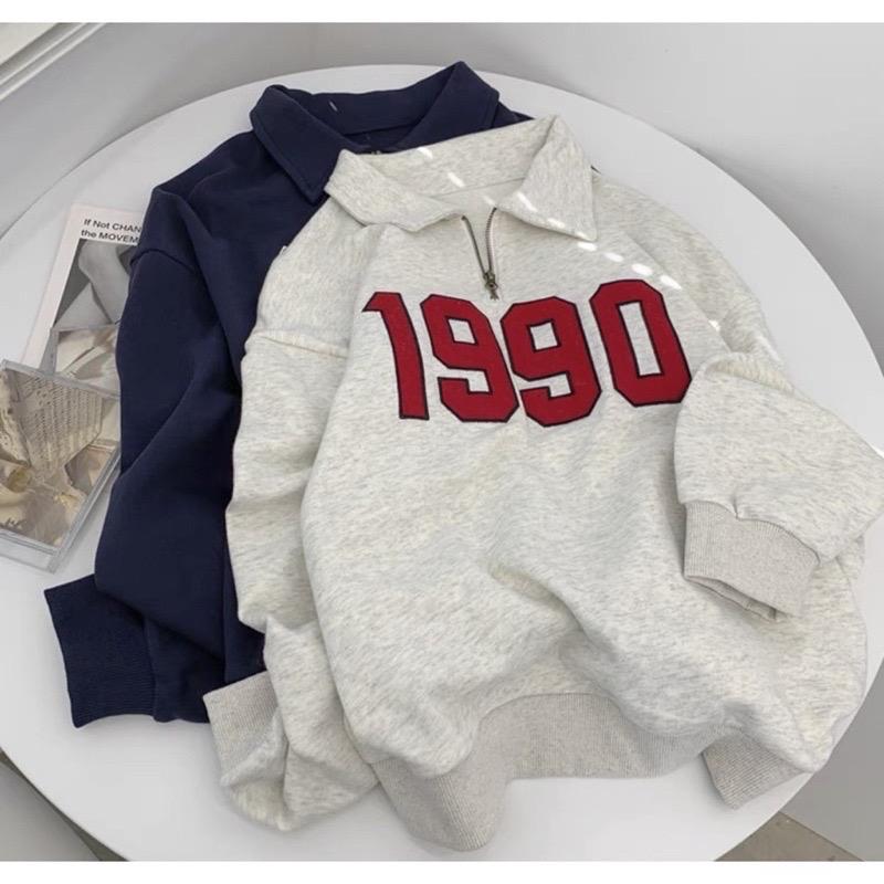 Áo Sweater 1990 Phối Zip Vải Nỉ Bông Form Rộng Ulzzang Unisex  Nam nữ unisex  Áo Sweater có cổ Jaystoree