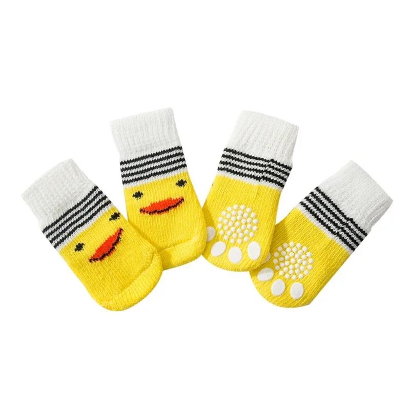 4Pcs Cute Pet Dog Socks with Print Anti-Slip Cats Puppy Shoes Paw Protector Products for Small Breeds Spitz York Dogs Chihuahua 5