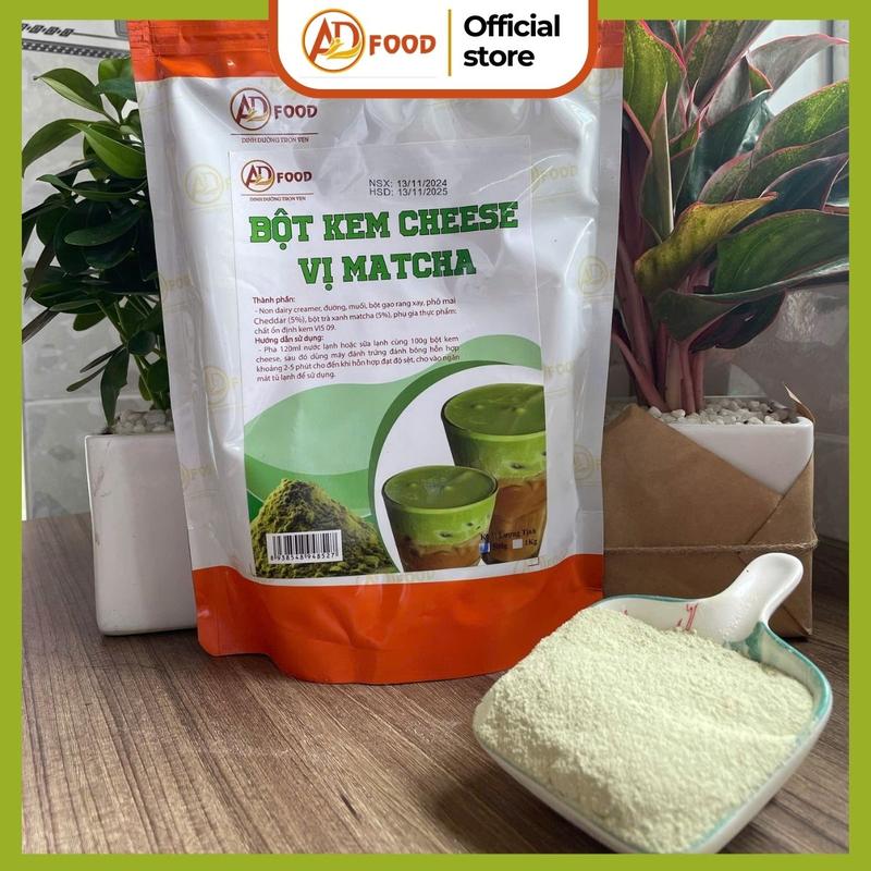 1kg Bột kem cheese Matcha ADFOOD- làm topping đồ uống, topping cream bột milk foam muối biển, bánh ngọt matcha kem cheese, cà phê phủ matcha kem cheese...