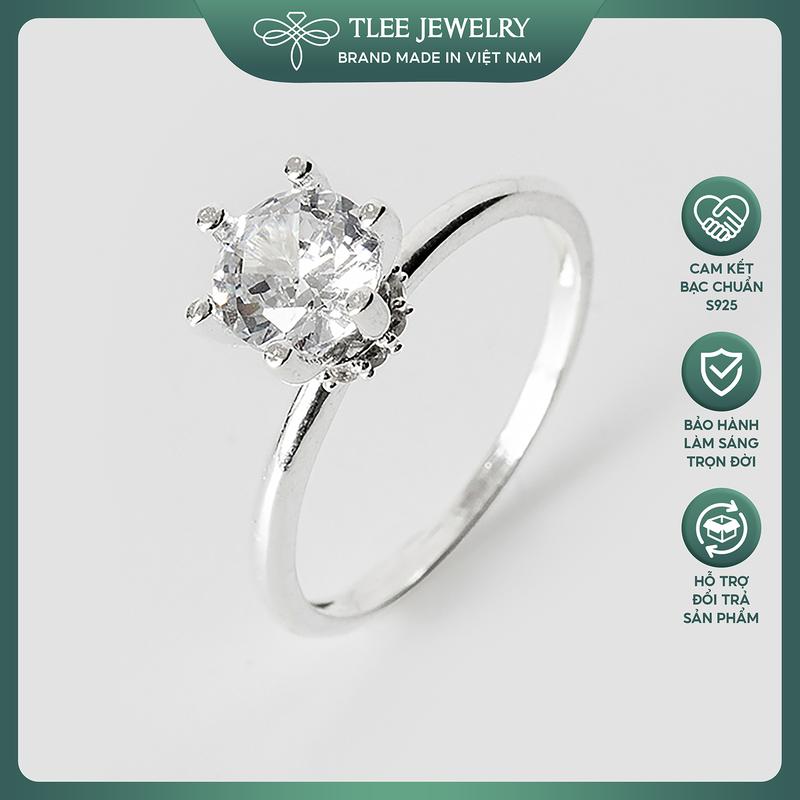Nhẫn bạc nữ TLEE trụ đá sáu chấu đế đính đá cao cấp TLEE JEWELRY A0230