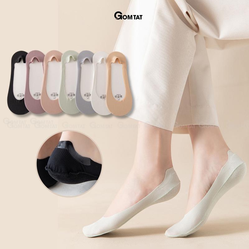 Tất lười nữ GOMTAT chất liệu cotton trơn sọc gân vớ lười nữ Đen có đệm cao su chống tuột gót thoáng khí ,Women Hồng - BUB-KOL-1302-1DOI