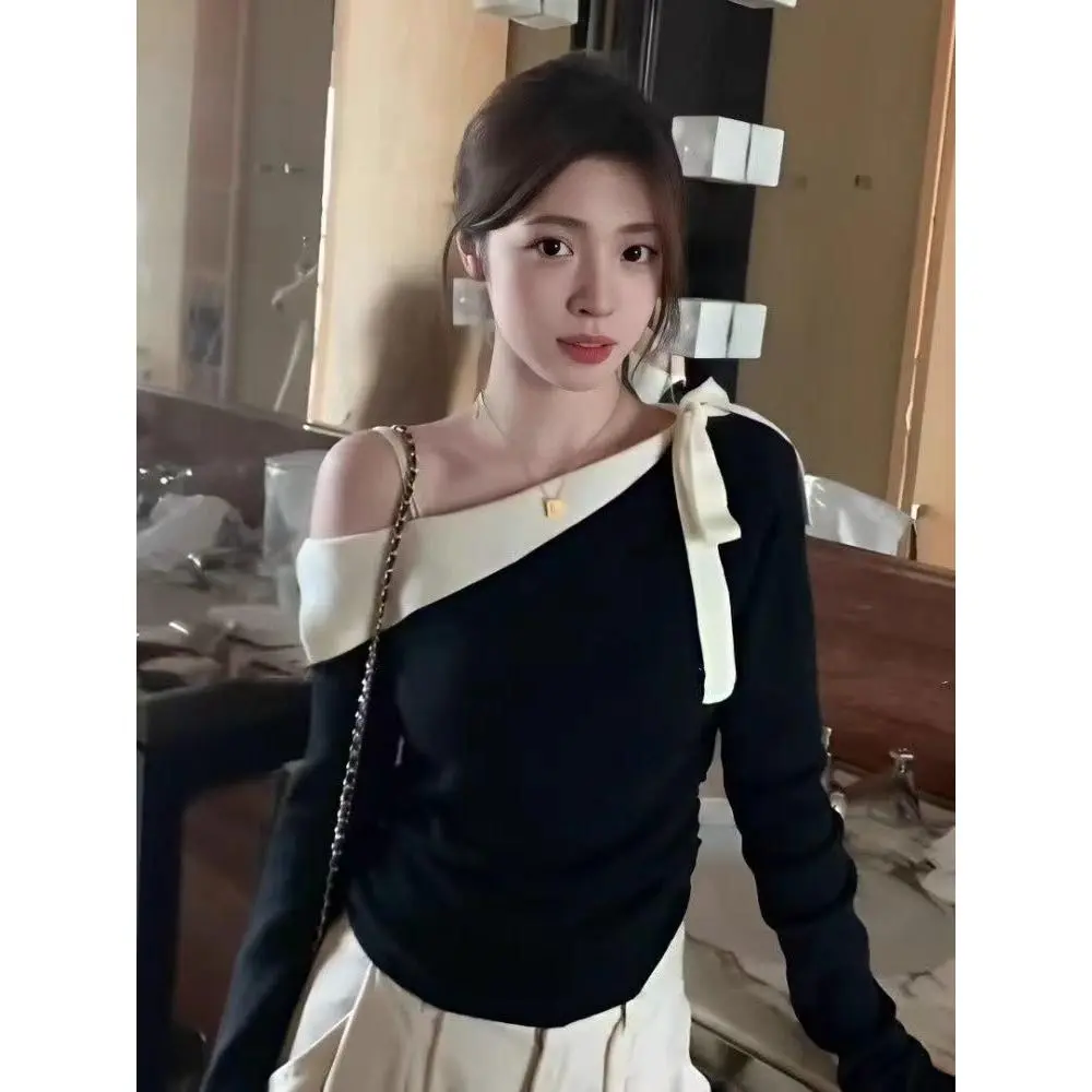 Áo Hoodie Nhung, Phong Cách Pháp, Dễ Thương Và Gợi Cảm, Buộc Dây Nơ, Chất Liệu Nhung Lude, Dành Cho Nữ, Hàng Mới Về Mùa Thu Và Mùa Đông, Có Thể Mặc Bên Trong Thiết Kế Áo Lớp Cơ Sở