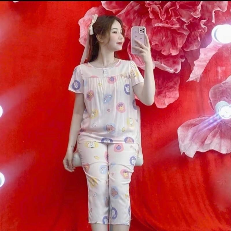 KA77 - Size 3XL (75-80kg) Đồ Bộ Tole Lanh Nữ Áo Tay Ngắn Cổ Tròn 2 Nút Quần 9 Tấc Top 6