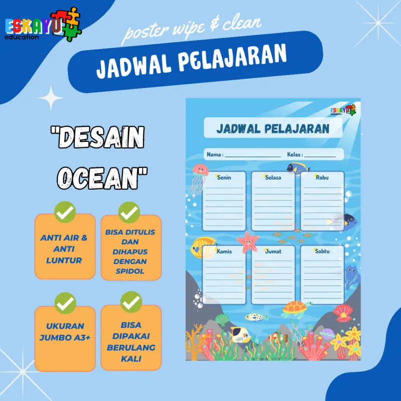 POSTER JADWAL PELAJARAN WIPE AND CLEAN / poster sekolah anak 1
