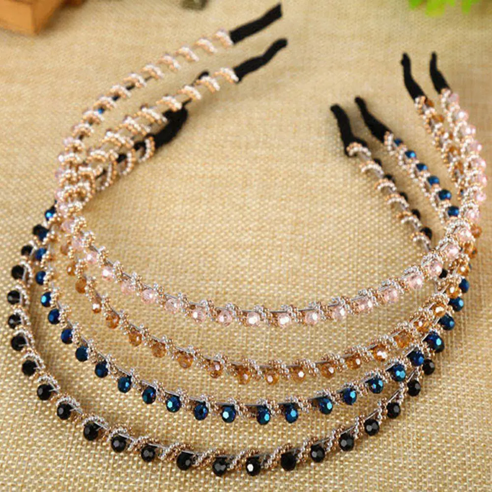 Fashion Handmade Single Row Rhinestones Women Girls Headband Hair Hoop Headwear