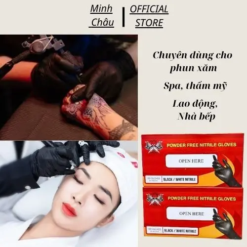 Găng tay y tế đen, Bao tay cao su không bột màu trắng, đen, khó rách, siêu dai, sử dụng tiện lợi Hộp 100 chiếc 2