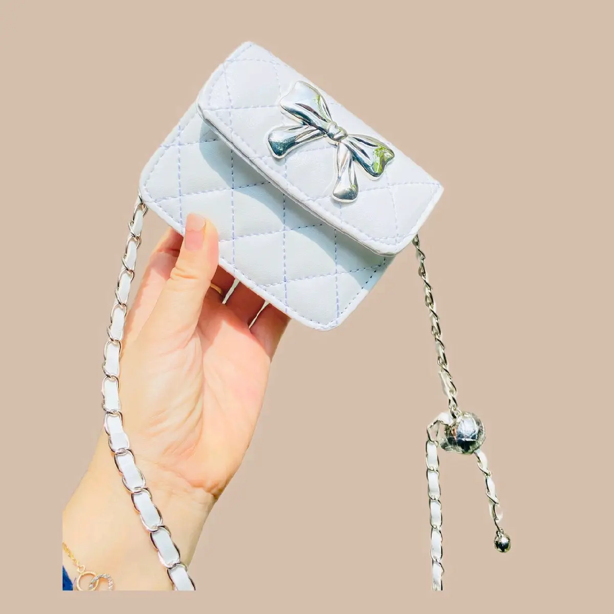 Túi xách mini nữ mác nơ bạc da PU kiểu dáng mini phong cách basic hàn quốc bag