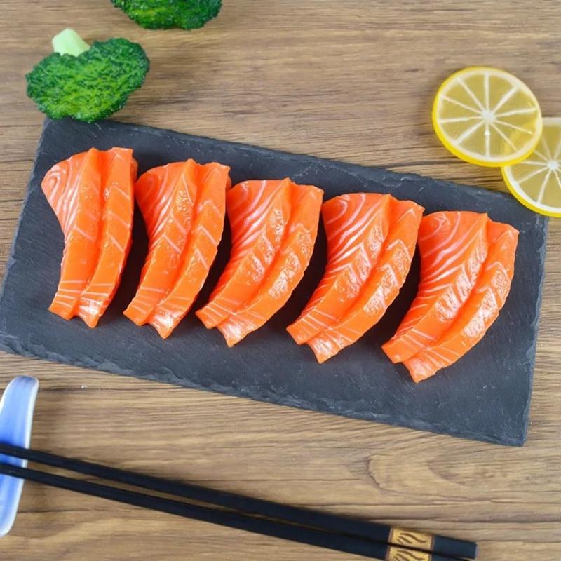 Product Introduction of Artificial Japanese Food Realistic Salmon Model Pretend Play Sushi Simulated Sashimi Model Seafood PVC Fake Food Toys Boy 13