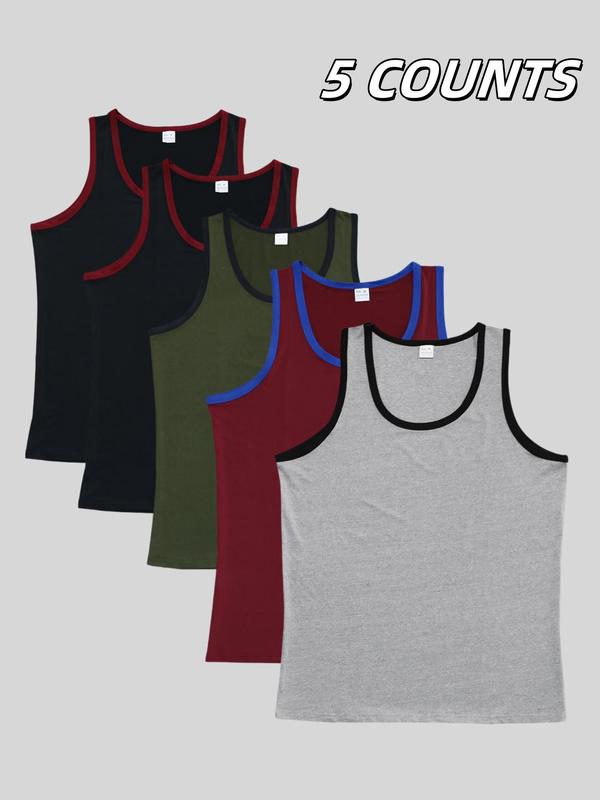Men's Solid Color Contrast Trim Round Neck Tank Top, Regular Fit Breathable Comfortable Sleeveless Top for Gym Workout Running, Casual Sporty Top for Summer 2