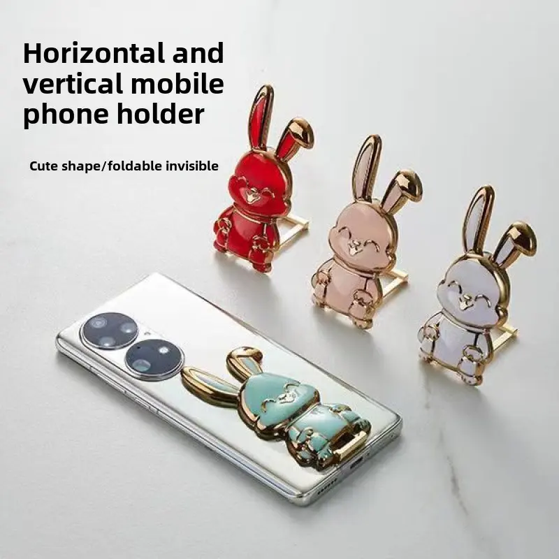 New Cartoon Rabbit Phone Case Stand Back Sticker Type Metal Rod Lazy Desktop Stand Watching TV Artifact