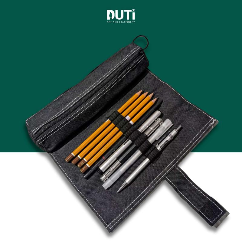 Túi Đựng Hoạ Cụ, Bóp Đựng Cọ Vẽ, Có Ngăn Kéo Và Cuộn Vải Màu Đen Tiện Dụng - Họa Cụ DUTi