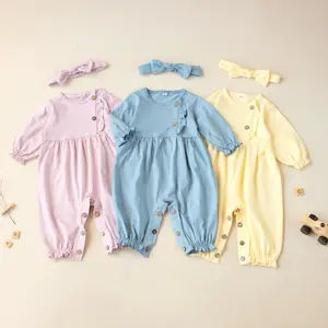 Jumpsuit Bayi Vania bahan katun Free Headband 0-12 bulan