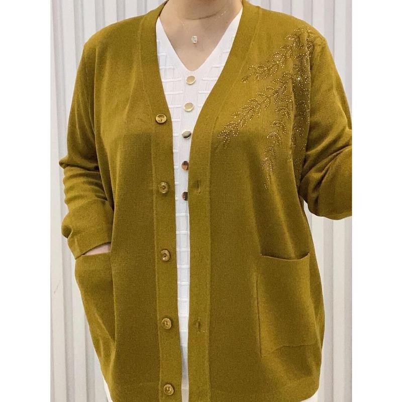 Áo Len Cardigan Cổ Chữ V Cao Cấp, Thời Trang Mới Mùa Thu, Dành Cho Mẹ Trung Niên Áo Khoác Mặc Bên Ngoài Dáng Rộng Rãi Và Mỏng, Dành Cho Nữ, Zjc2024 Women Top 1