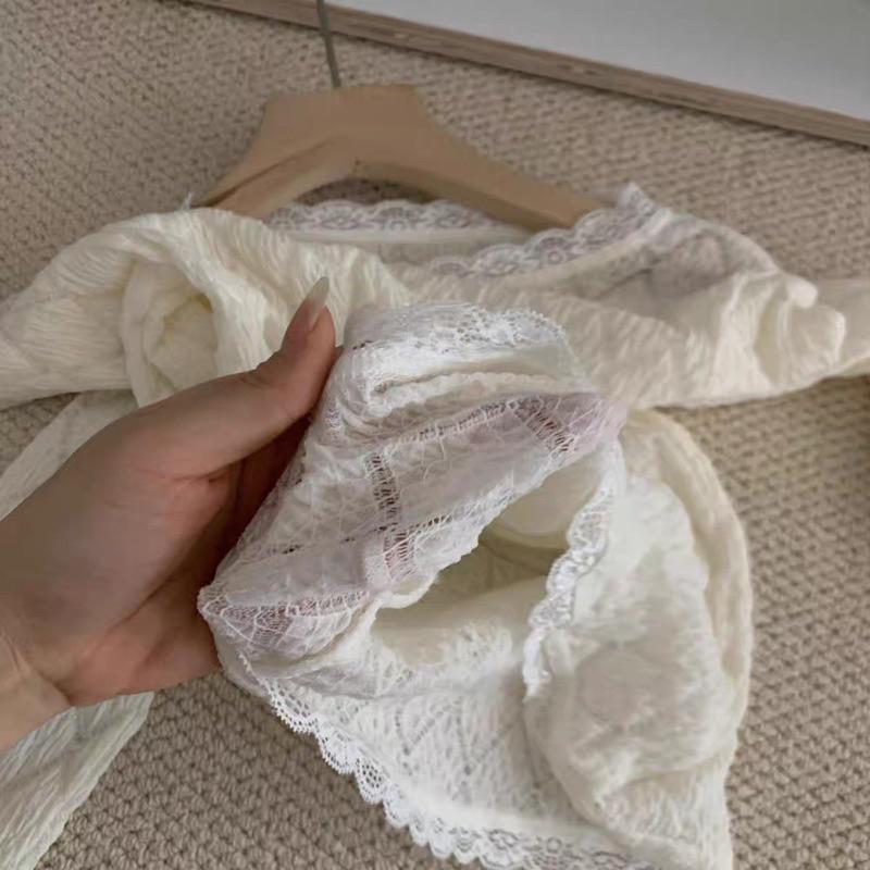 [CHUẨN ĐẸP QC L1/SẴN] Áo Len Thun Xốp Dài Tay Phối Ren Hoạ Tiết Trám 3 màu Kem Đen Trắng Hanhiwithlove SIÊU XINH A12 QC 6