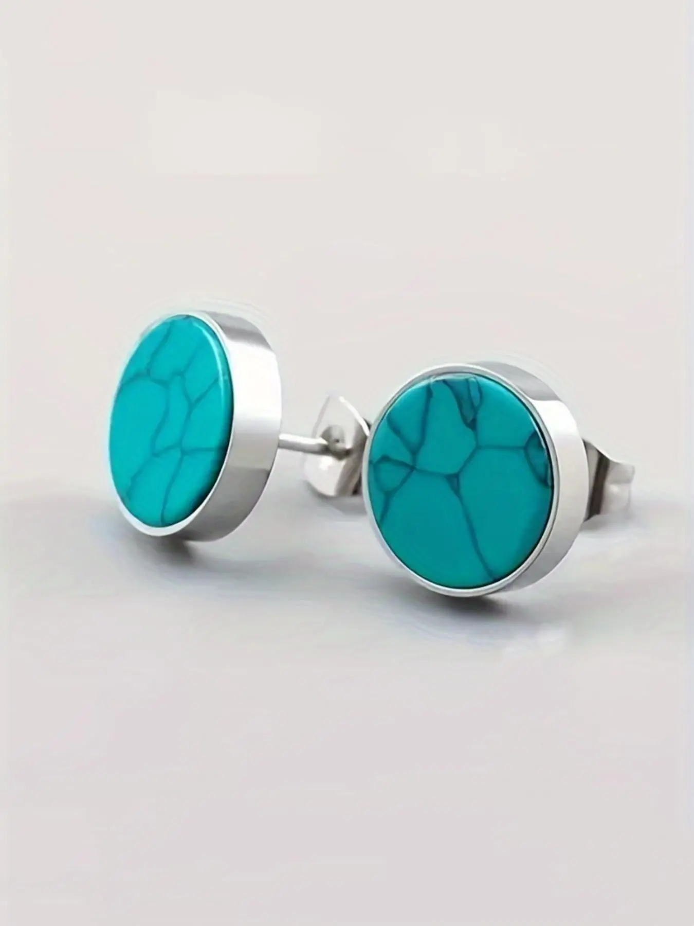 Vintage Turquoise Texture Round Shaped Stud Earrings, Fashion Jewelry for Party, Daily Clothing Decor, Trendy All-match & Exquisite Jewelry for Birthday Gift
