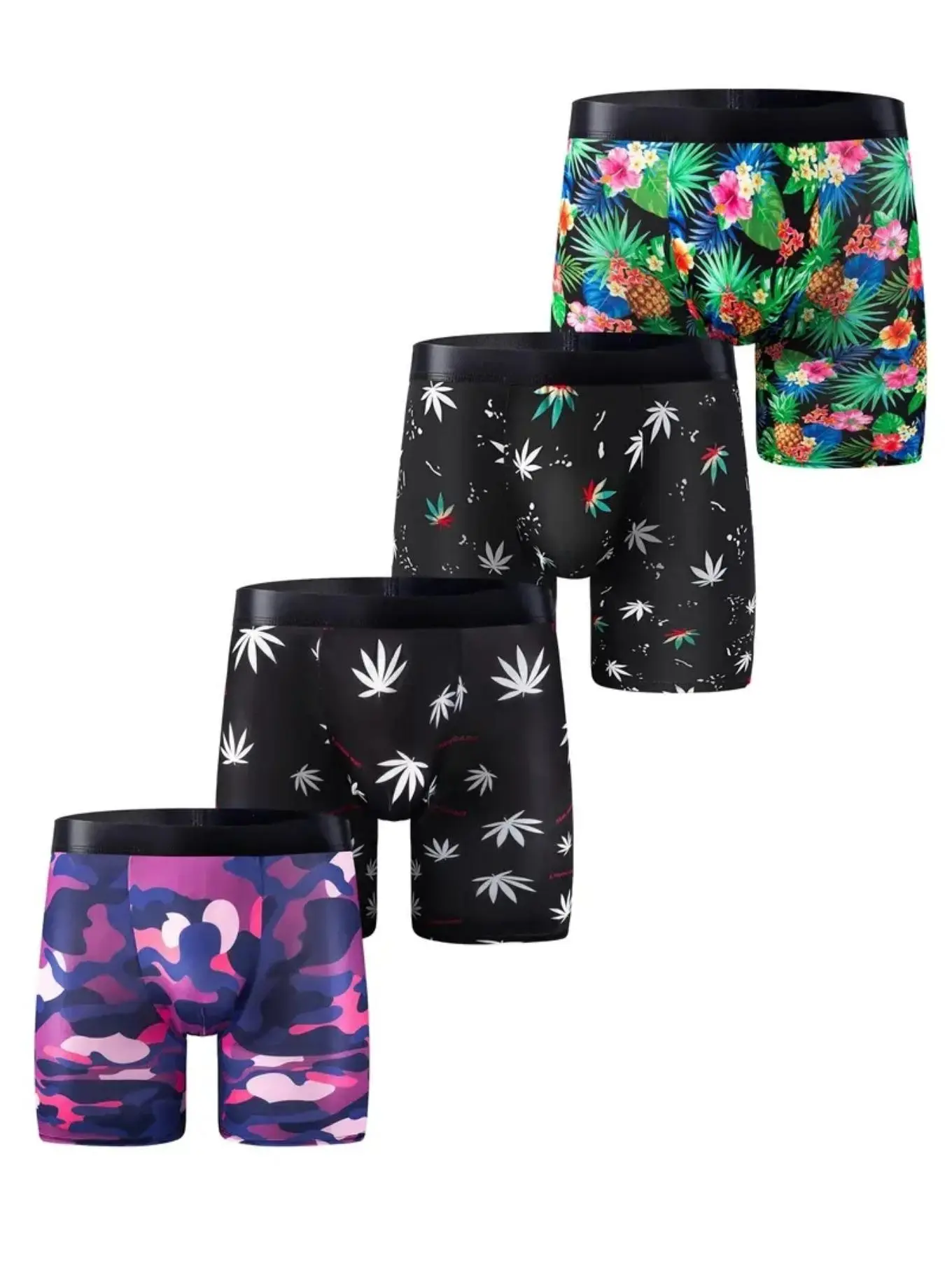 Men's Leaf Print ＆ Camo Print Boxer Brief, Breathable Comfortable Underwear for Daily Wear, Casual Men's Underwear for All Seasons