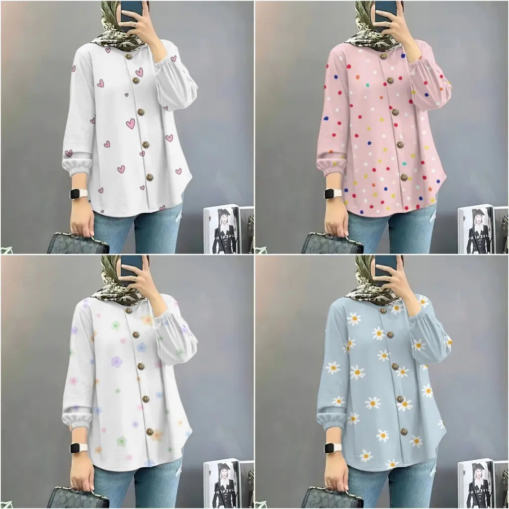 2024 Baju Raya Muslimah Long Sleeve Shirt Baju Putih Muslimah Baju Muslimah Blouse Style Elegant Women Shirts