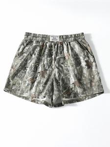 Pantalones cortos de gimnasio vintage con estampado de camuflaje “Ramo Seco”, corte holgado, uso casual para todas las estaciones, grosor de tela moderado, estilo tipo kint.