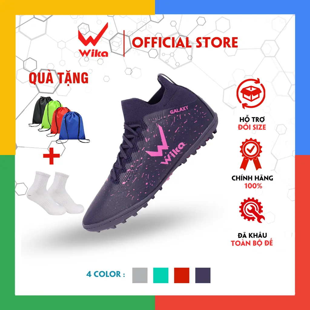 Giày Đá Bóng Wika Galaxy Light Chính Hãng, Giày Đá Banh Sân Cỏ Nhân Tạo Khâu Full Đế Tặng Tất Dệt Kim Sneaker Sport Sneaker Sport Tập Thể Dục Giày Thể Thao giay  bong