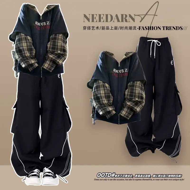 Bộ Đồ Phong Cách Preppy Thiết Kế Đẹp, Áo Khoác Giả Hai Mảnh, Quần Yếm Nữ Women