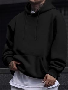 Sudadera con capucha y cordón para hombre, de color sólido con bolsillo, corte regular, casual, manga larga, ideal para otoño e invierno, ropa masculina para uso diario, prenda destacada