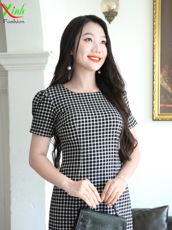 Đầm Suông Caro Trẻ Trung Gọn Dáng DL940 Nữ Women Tre Dress 3