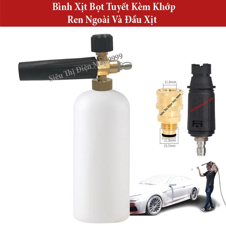  Bình Xịt Bọt Tuyết Kèm Khớp Ren Ngoài Và Đầu Xịt Rửa Lắp Máy Rửa Xe   BÌNH 1L REN NGOÀI + ĐẦU VÒI XỊT   