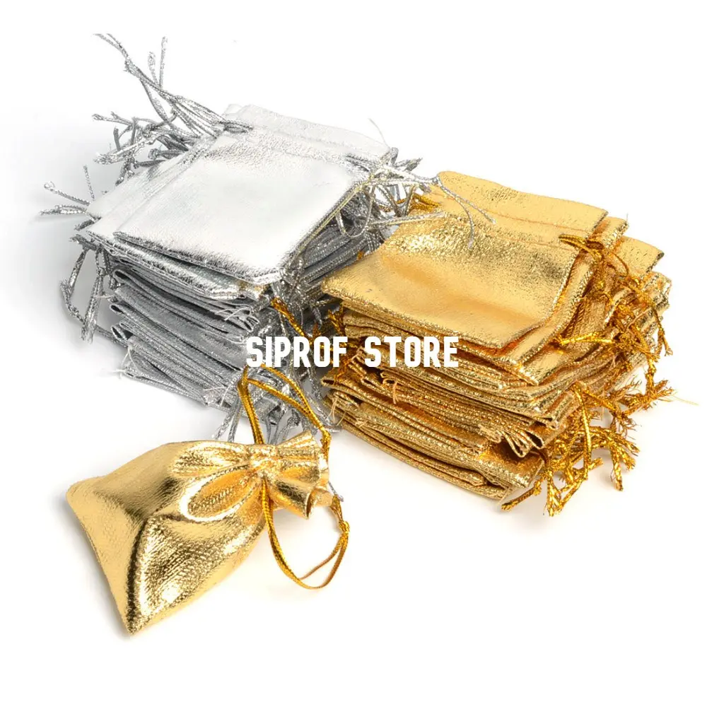 Kantong Perhiasan Serut / Pouch Aksesoris Emas Perak / Bungkus Souvenir Gold Silver