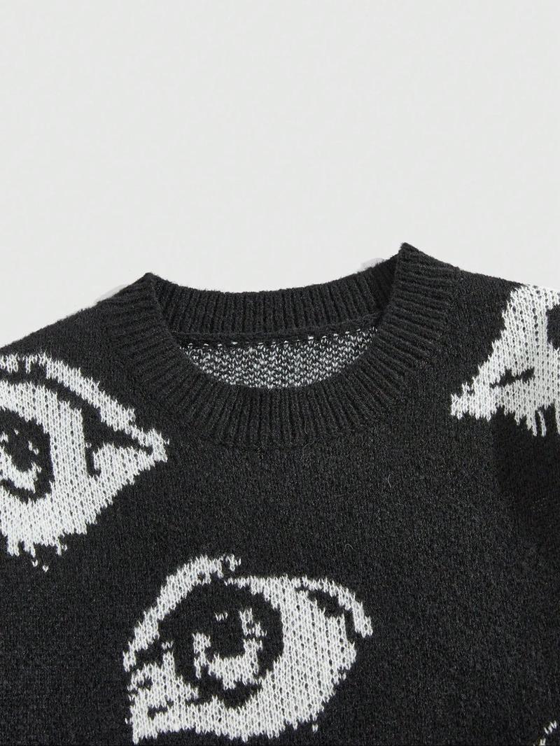 Product Introduction of Men's Star Print Jacquard Sweater, Regular Fit Casual Long Sleeve Round Neck Jumper for Fall & Winter, Fashion Men's Knitwear for Daily Wear, Tops 5