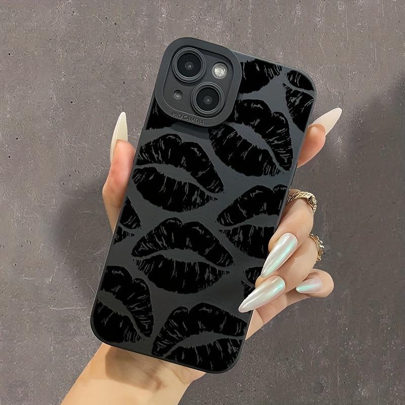 Product Introduction of Phone Case (1 Count), Lip Print Pattern Shockproof Mobile Phone Protective Cases, Cellphone Cover for iPhone 2