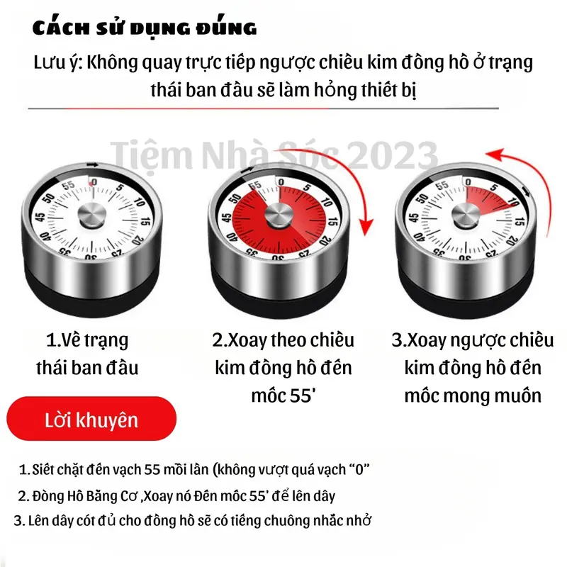 Đồng hồ đếm ngược Mechanical Timer,Đồng hồ hẹn giờ đếm ngược loại lớn 8cm giúp trẻ làm quen thời gian 4