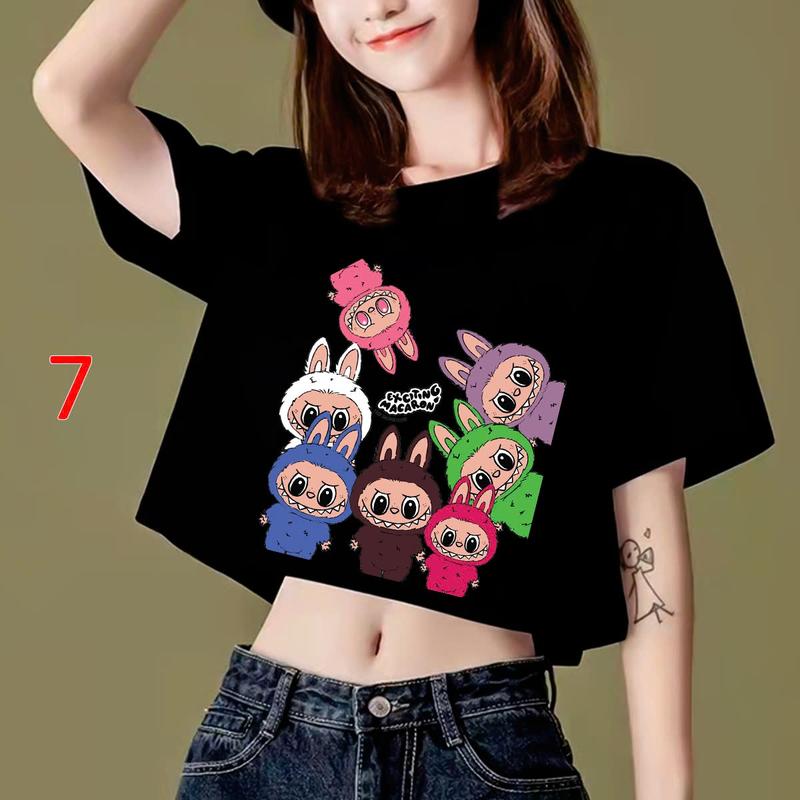 áo LABUBU áo hottrend, áo croptop rộng tay dài, croptop rộng, croptop sát nát, áo tập nữ, áo croptop vải mát mềm mịn hình in đẹp Women Cổ Tròn 7