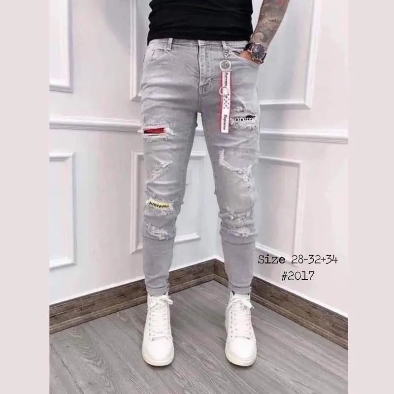 Quần jean nam rách xám ms2017 ảnh thật ở cuối ( không kèm phụ kiện ) Menswear Pants Có Túi Kem Kem