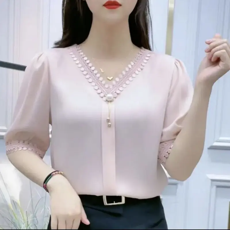 Áo Thời Trang Mùa Hè Cho Phụ Nữ Trung Niên, Dễ Phối Đồ, ngắn Tay, Áo Ôm Sát, Màu Trơn Thích Hợp Cho Mẹ, Năm 2024 1