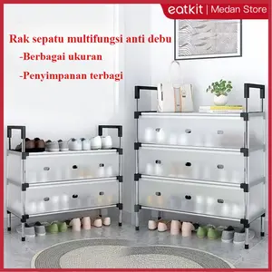 【Medan Ready Stock】【eatkit live】Eatkit Rak Sepatu Besi Minimalis｜Model Tertutup｜3–6 Tingkat｜Tampilan Estetik Furniture