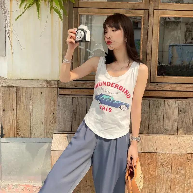 Product Introduction of 8573#[Official Picture Real Price] Milk Silk Niche Wear Sleeveless Casual Student Printed White Vest Fashion 5