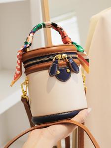Bolso de cubo de bloque de colores, Moderno bolso cruzado de cuero sintético con cremallera para mujer, Moderno bolso de uso diario versátil de alta calidad, Moderno bolso de compras para chica