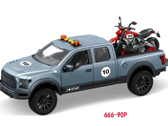 Đồ chơi xe bán tải cảnh sát, xe bán tải chở xe mô tô hãng Toy.star xe chạy đà, xe đồ chơi