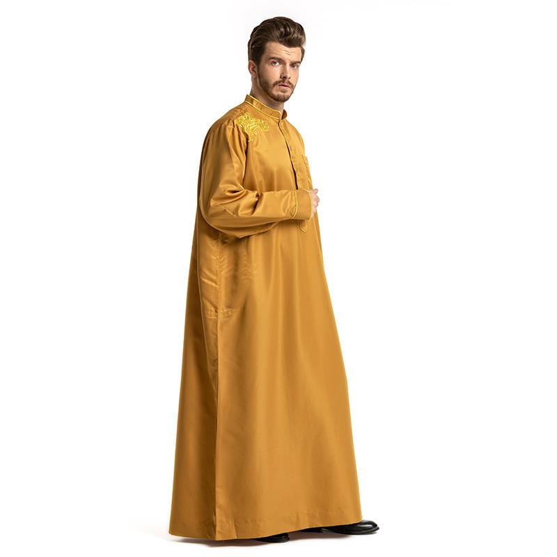 Product Introduction of European and American Hot Sale Middle East Muslim Ethnic Embroidery Long Sleeve Loose Stand Collar Robe Men 0006 4