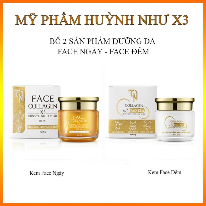 Kem Dưỡng Da Mặt Ban Ngày + Đêm Collagen x3 - Mỹ Phẩm Đông Anh Huỳnh Như Skincare Dưỡng Ẩm Da