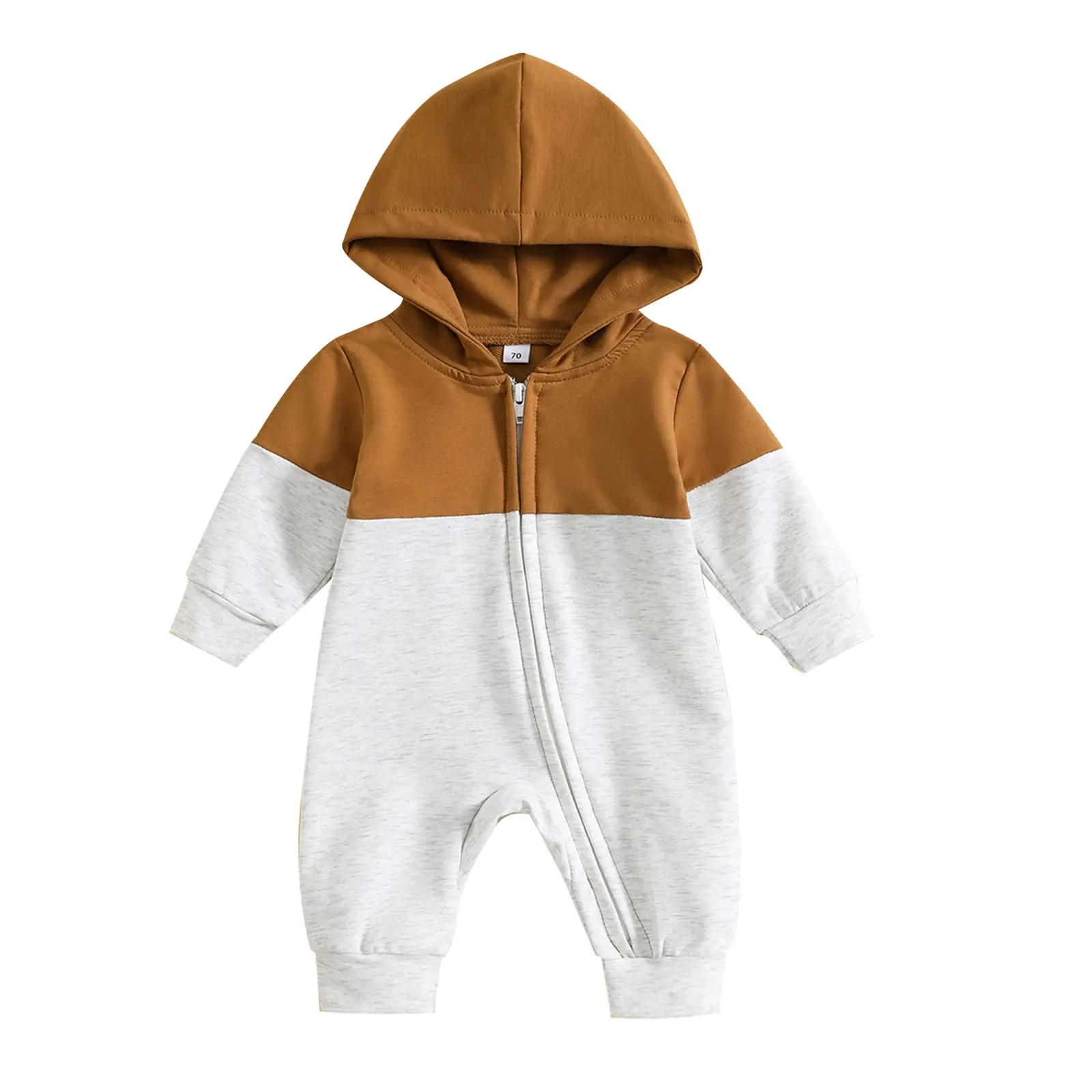 Baby Boy Long Sleeve Romper Contrast Color Casual Zipper Hooded Jumpsuit for Infant Toddler Fall Spring Cute Clothes